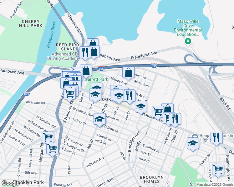 map of restaurants, bars, coffee shops, grocery stores, and more near 407 Annabel Avenue in Baltimore