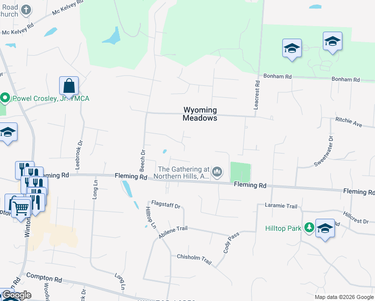 map of restaurants, bars, coffee shops, grocery stores, and more near 525 Conrad Drive in Cincinnati