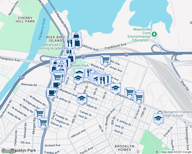 map of restaurants, bars, coffee shops, grocery stores, and more near 405 Annabel Avenue in Baltimore