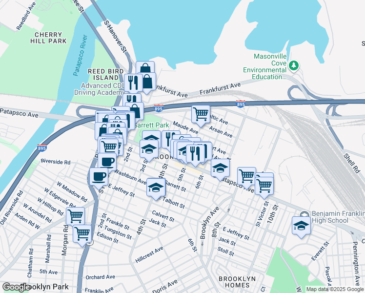 map of restaurants, bars, coffee shops, grocery stores, and more near 405 Annabel Avenue in Baltimore