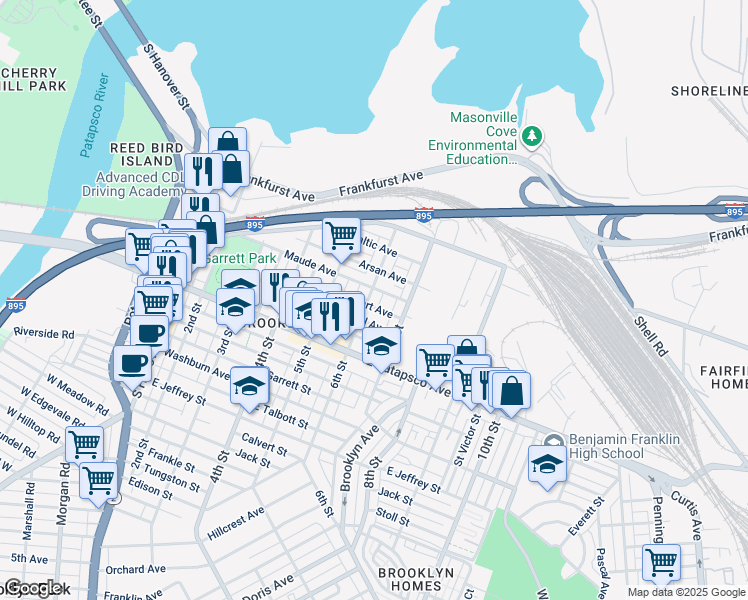 map of restaurants, bars, coffee shops, grocery stores, and more near 3507 6th Street in Baltimore
