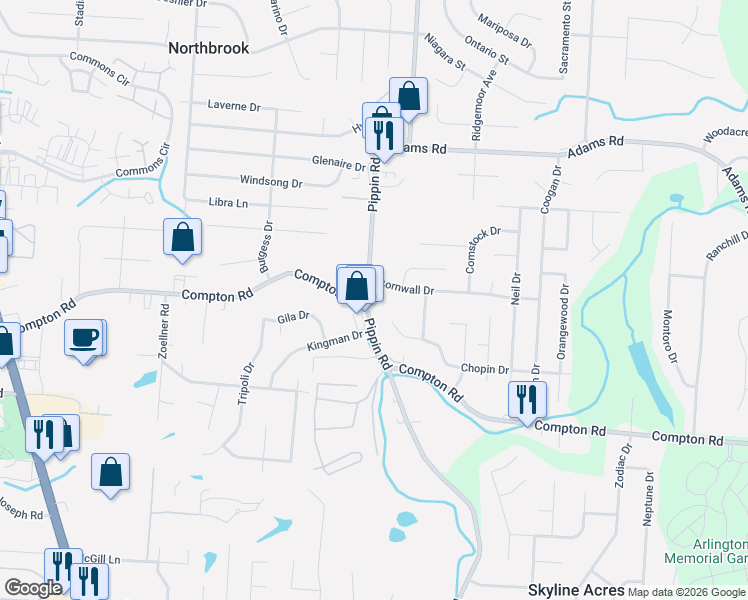map of restaurants, bars, coffee shops, grocery stores, and more near 2777 Cornwall Drive in Cincinnati