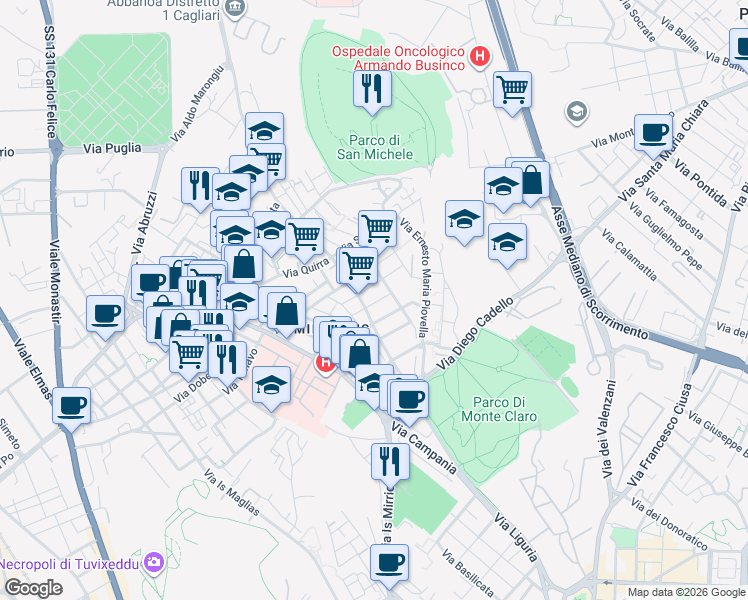 map of restaurants, bars, coffee shops, grocery stores, and more near 44 Via Baudi Carlo di Vesme in Cagliari