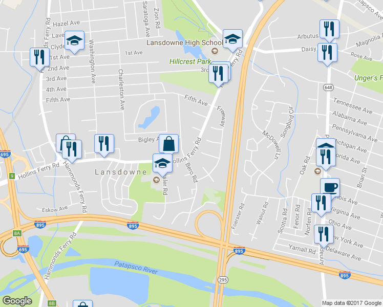 map of restaurants, bars, coffee shops, grocery stores, and more near 4154 Hollins Ferry Road in Halethorpe