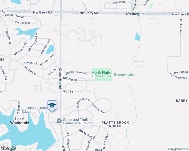 map of restaurants, bars, coffee shops, grocery stores, and more near 7909 North Granby Avenue in Kansas City