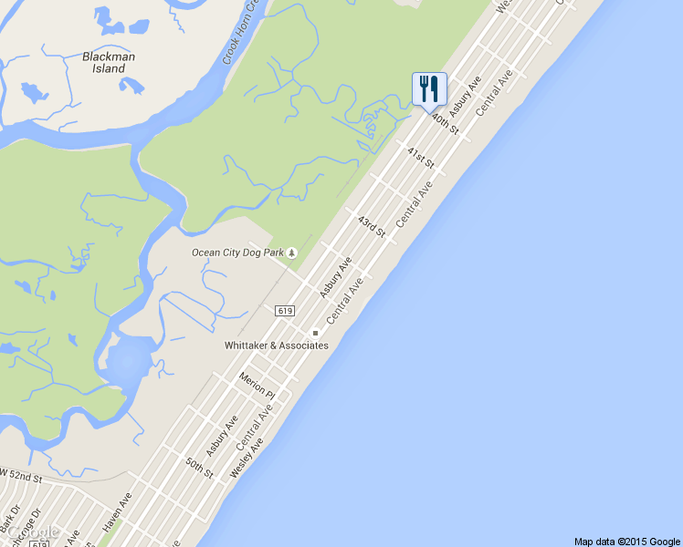 map of restaurants, bars, coffee shops, grocery stores, and more near 4419 Asbury Avenue in Ocean City