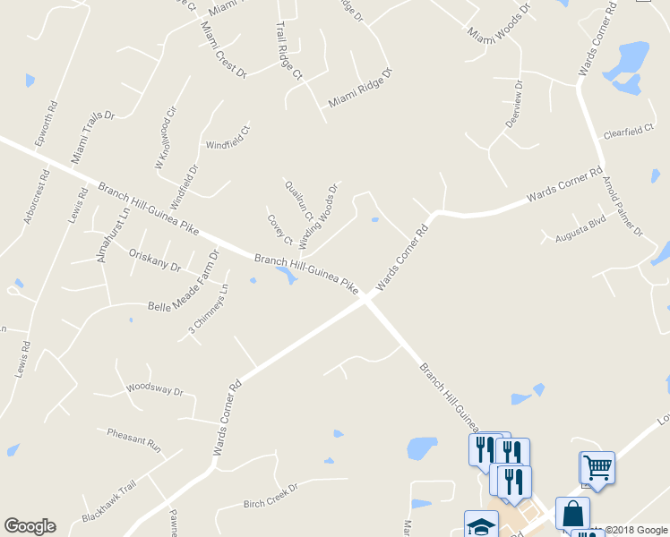 map of restaurants, bars, coffee shops, grocery stores, and more near 6526 Branch Hill-Guinea Pike in Loveland