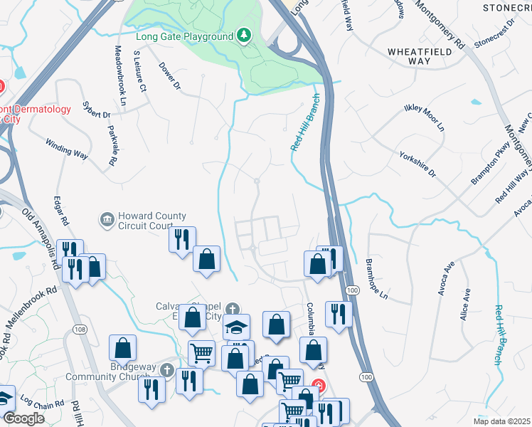 map of restaurants, bars, coffee shops, grocery stores, and more near 8870 Montjoy Place in Ellicott City