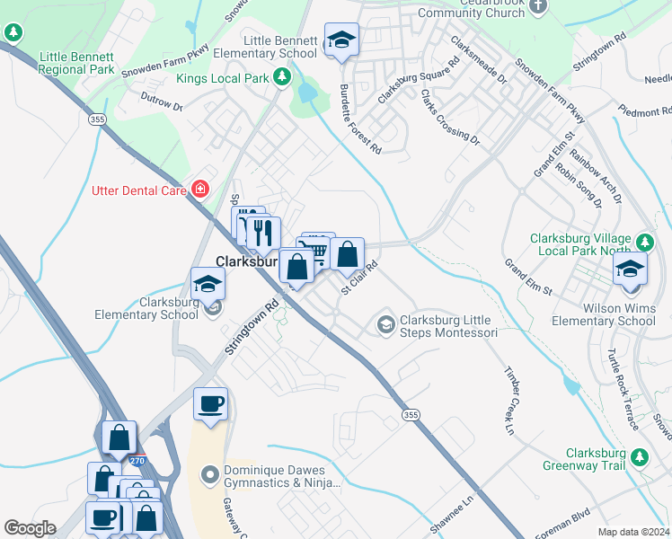 map of restaurants, bars, coffee shops, grocery stores, and more near 23228 Brewers Tavern Way in Clarksburg