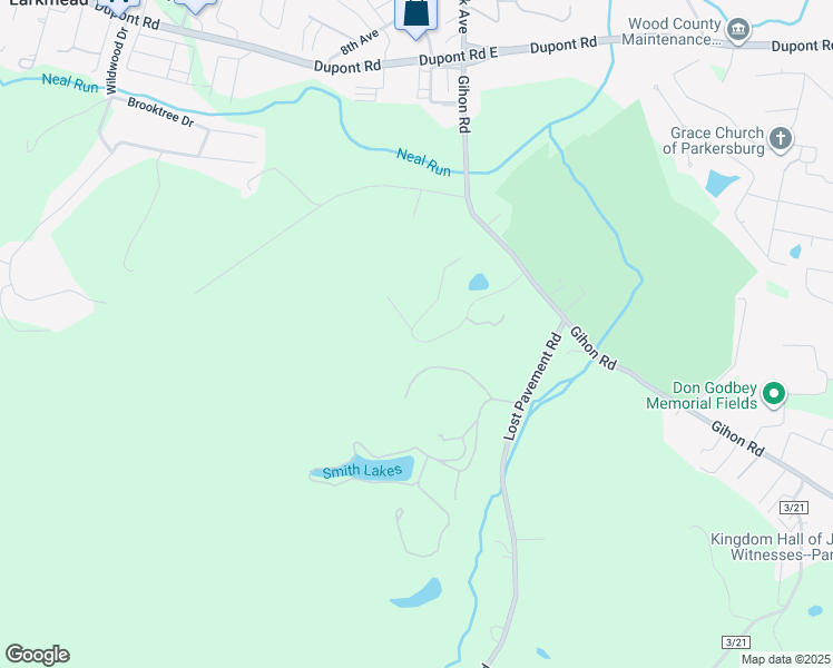 map of restaurants, bars, coffee shops, grocery stores, and more near Empire Lake Dr in Parkersburg