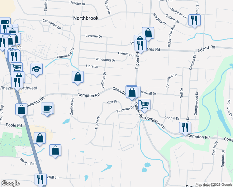 map of restaurants, bars, coffee shops, grocery stores, and more near 2911 Compton Road in Cincinnati