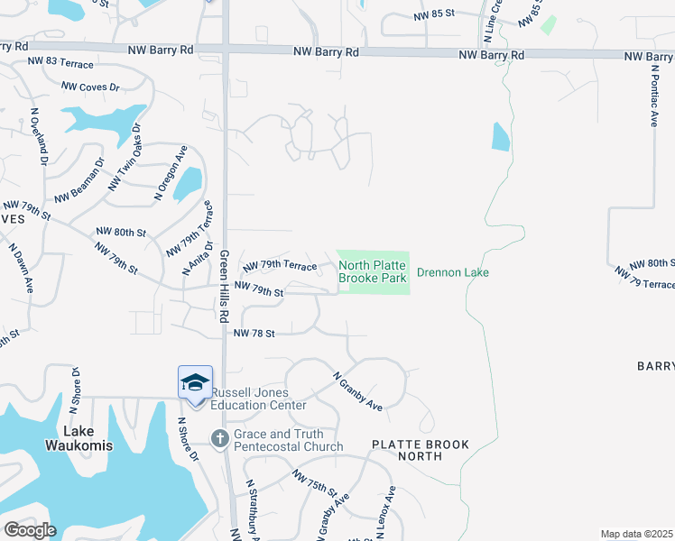 map of restaurants, bars, coffee shops, grocery stores, and more near 7910 North Granby Avenue in Kansas City