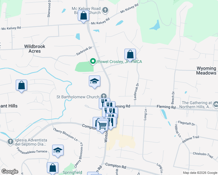 map of restaurants, bars, coffee shops, grocery stores, and more near 9455 Winton Road in Cincinnati