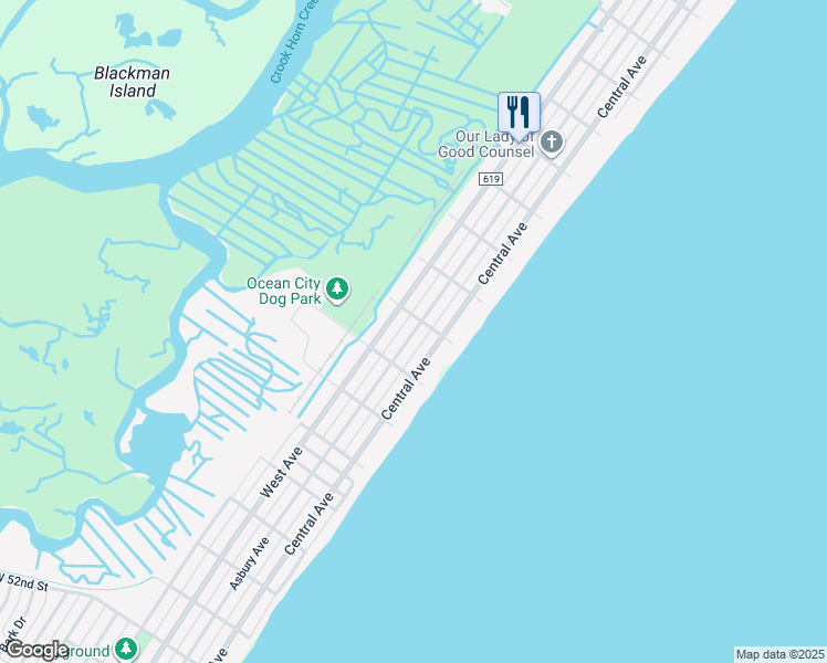 map of restaurants, bars, coffee shops, grocery stores, and more near 4419 Asbury Avenue in Ocean City