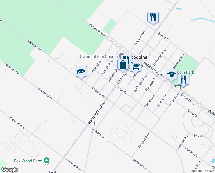 map of restaurants, bars, coffee shops, grocery stores, and more near 713 Jackson Avenue in Woodbine