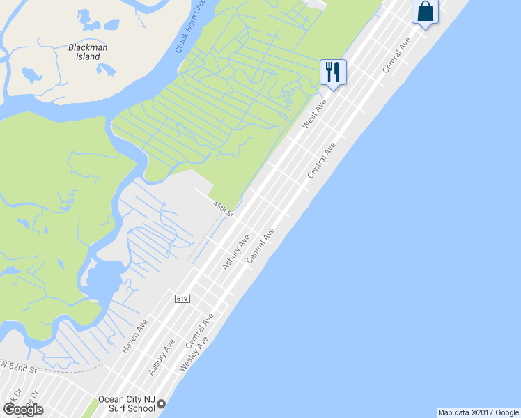 map of restaurants, bars, coffee shops, grocery stores, and more near 4418 Asbury Avenue in Ocean City