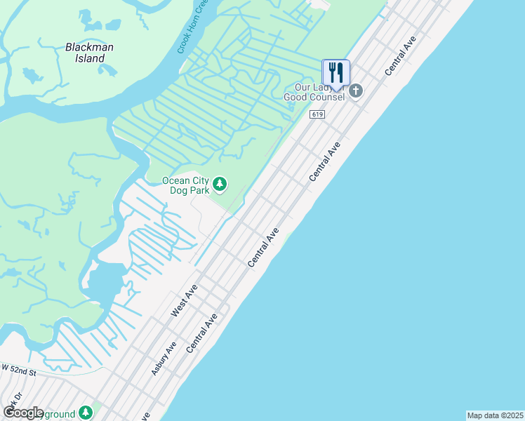 map of restaurants, bars, coffee shops, grocery stores, and more near 4418 Asbury Avenue in Ocean City