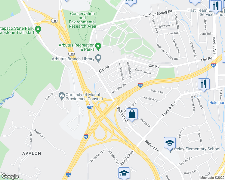 map of restaurants, bars, coffee shops, grocery stores, and more near 902 Grovehill Road in Halethorpe
