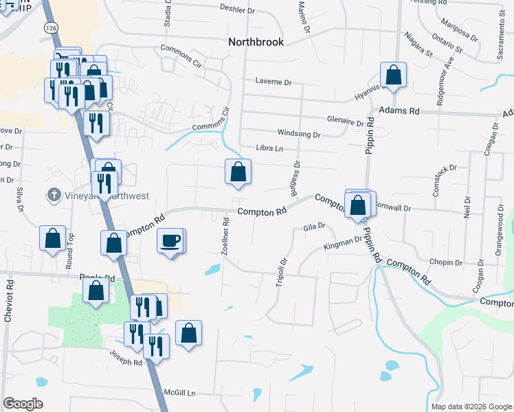 map of restaurants, bars, coffee shops, grocery stores, and more near 3120 Compton Road in Cincinnati