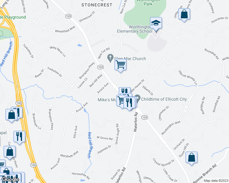 map of restaurants, bars, coffee shops, grocery stores, and more near 4836 Montgomery Road in Ellicott City