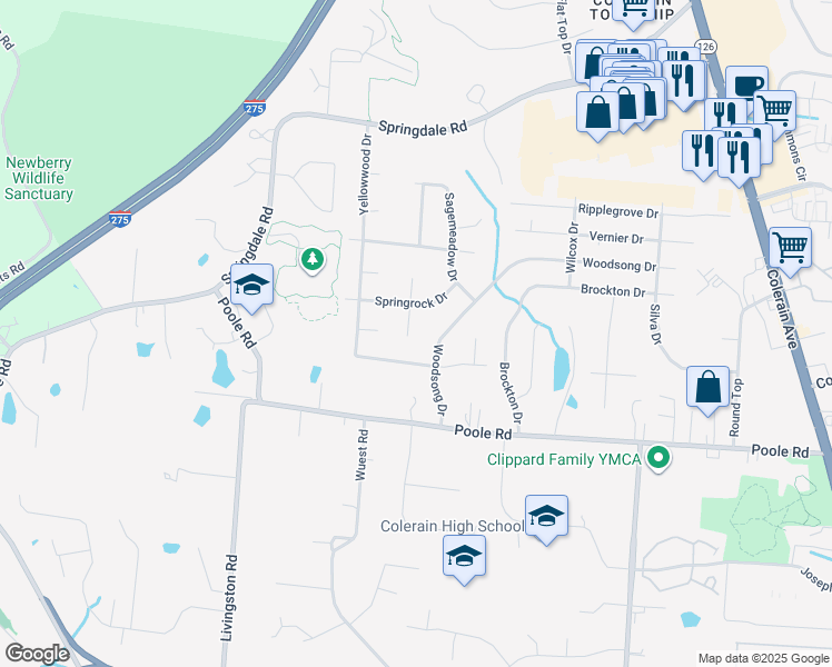 map of restaurants, bars, coffee shops, grocery stores, and more near 9118 Whitehead Drive in Cincinnati