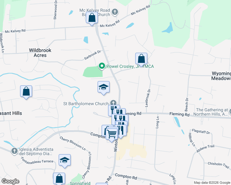 map of restaurants, bars, coffee shops, grocery stores, and more near 9455 Winton Road in Cincinnati