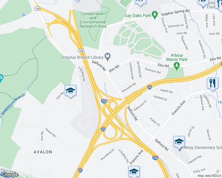 map of restaurants, bars, coffee shops, grocery stores, and more near 17 Clairford Court in Halethorpe