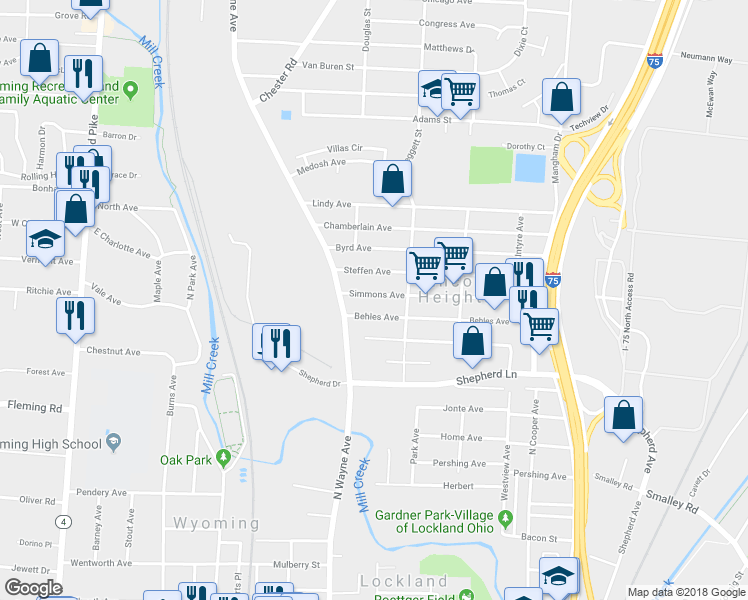 map of restaurants, bars, coffee shops, grocery stores, and more near 933 Simmons Avenue in Cincinnati