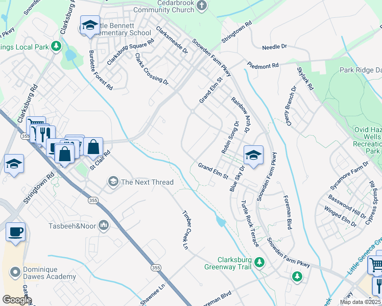 map of restaurants, bars, coffee shops, grocery stores, and more near 23201 British Manor Drive in Clarksburg