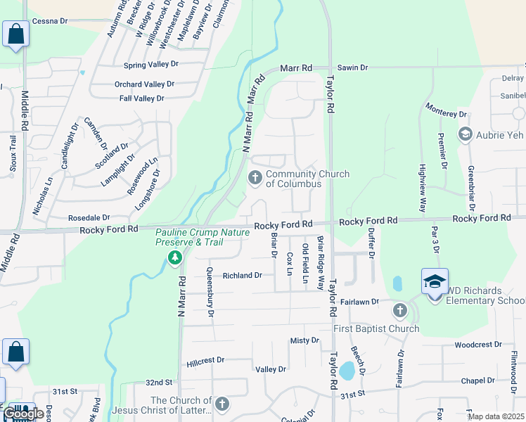 map of restaurants, bars, coffee shops, grocery stores, and more near 3541 Cardinal Court in Columbus