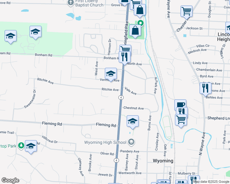 map of restaurants, bars, coffee shops, grocery stores, and more near 11 Ritchie Avenue in Cincinnati