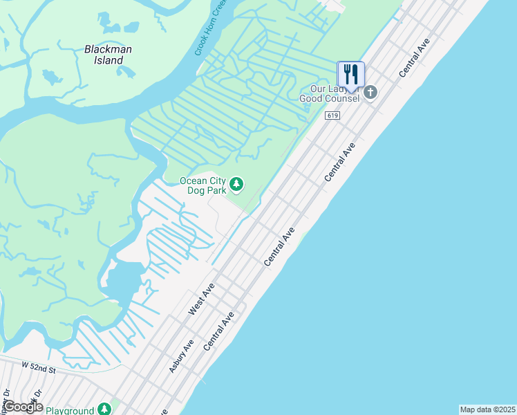 map of restaurants, bars, coffee shops, grocery stores, and more near 4452 West Avenue in Ocean City