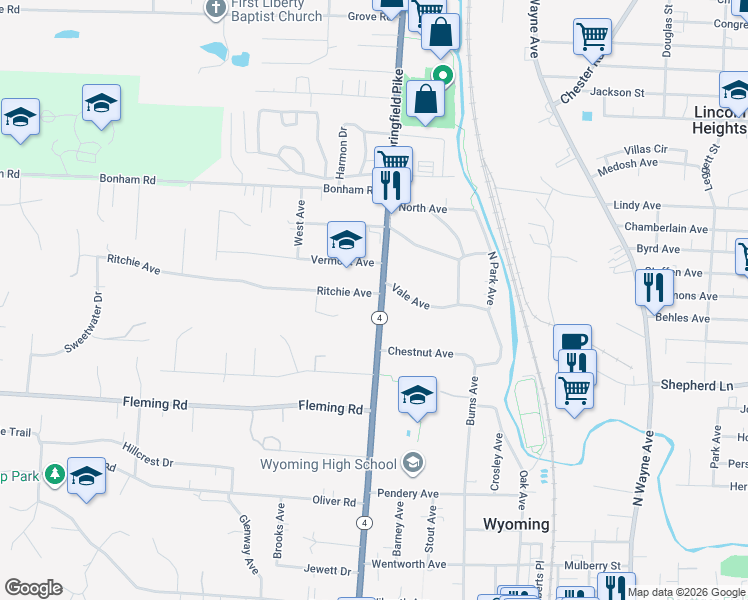 map of restaurants, bars, coffee shops, grocery stores, and more near 11 Ritchie Avenue in Cincinnati