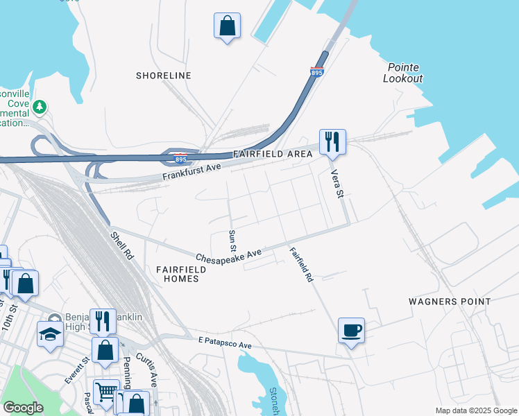 map of restaurants, bars, coffee shops, grocery stores, and more near 3219 Tate Street in Baltimore