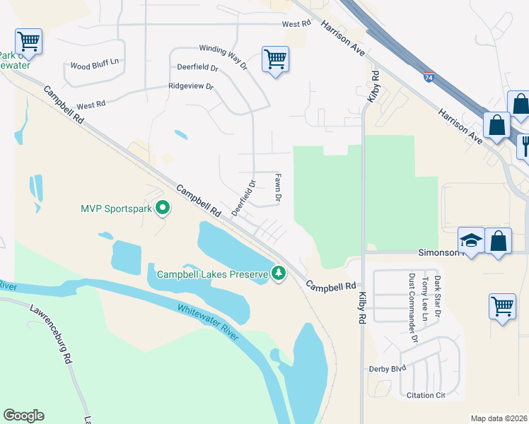 map of restaurants, bars, coffee shops, grocery stores, and more near 115 Fawn Drive in Harrison