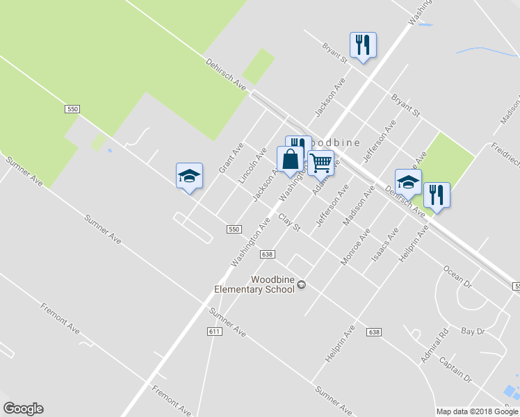 map of restaurants, bars, coffee shops, grocery stores, and more near 713 Jackson Avenue in Woodbine