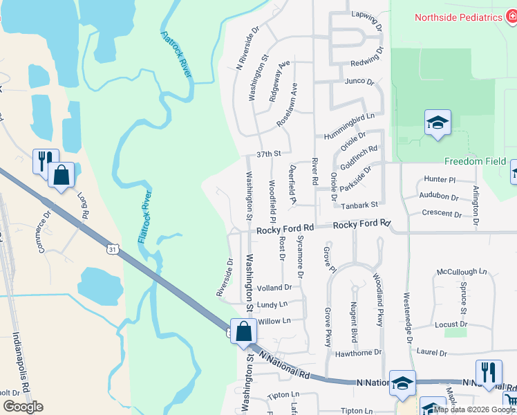 map of restaurants, bars, coffee shops, grocery stores, and more near 3550 Woodfield Place in Columbus