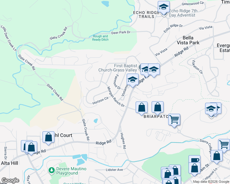 map of restaurants, bars, coffee shops, grocery stores, and more near 292 Horizon Circle in Grass Valley