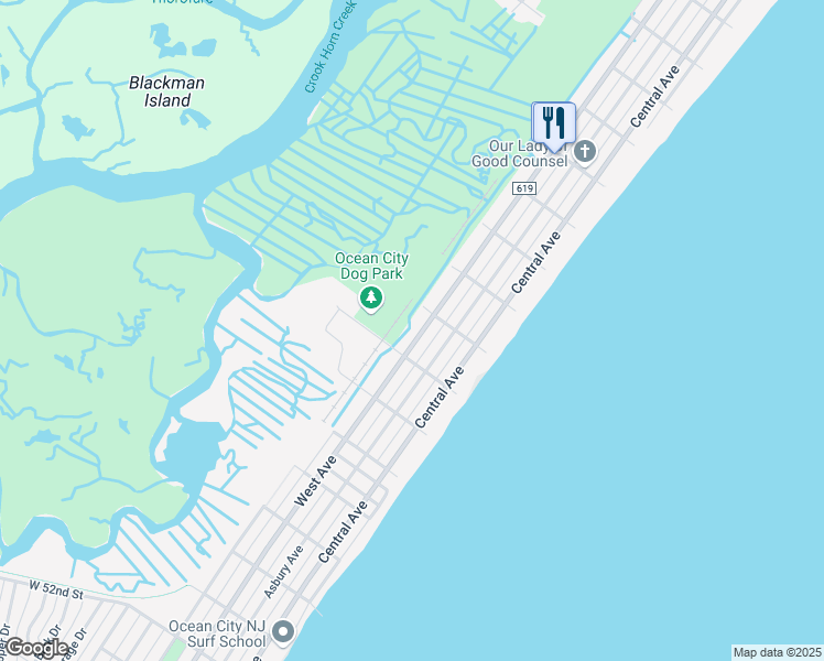 map of restaurants, bars, coffee shops, grocery stores, and more near 4452 West Avenue in Ocean City