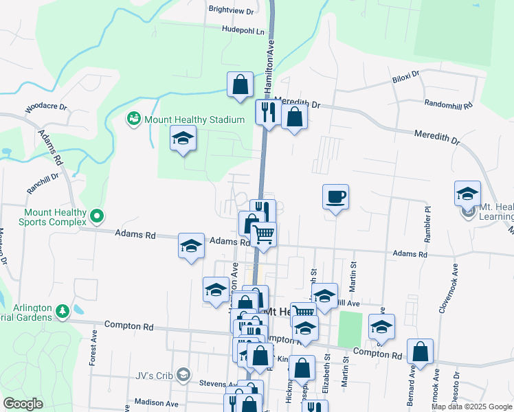 map of restaurants, bars, coffee shops, grocery stores, and more near 7947 Hamilton Avenue in Cincinnati