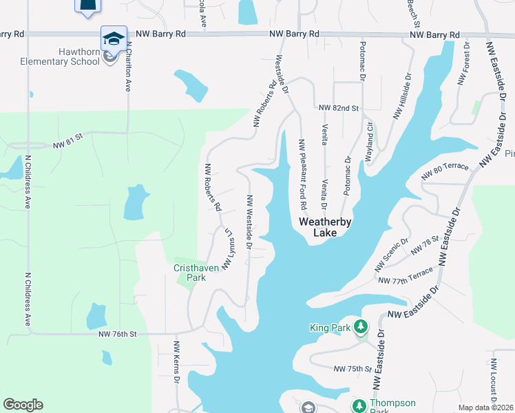map of restaurants, bars, coffee shops, grocery stores, and more near 7903 Northwest Westside Drive in Weatherby Lake