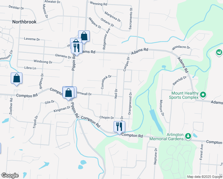 map of restaurants, bars, coffee shops, grocery stores, and more near 9201 Maverick Drive in Cincinnati