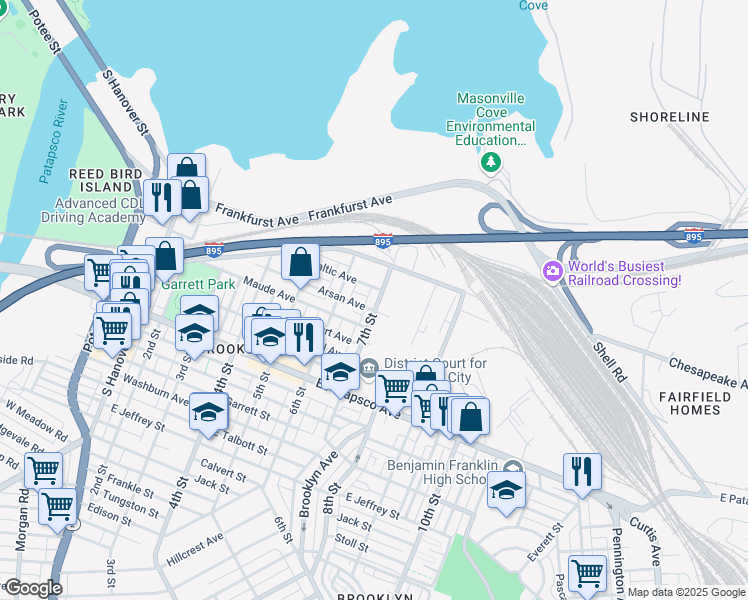 map of restaurants, bars, coffee shops, grocery stores, and more near 3430 7th Street in Baltimore