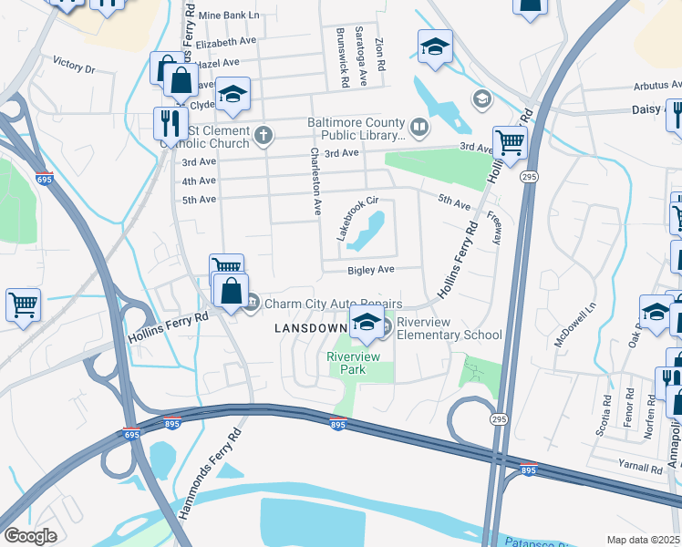 map of restaurants, bars, coffee shops, grocery stores, and more near 323 Bigley Avenue in Halethorpe