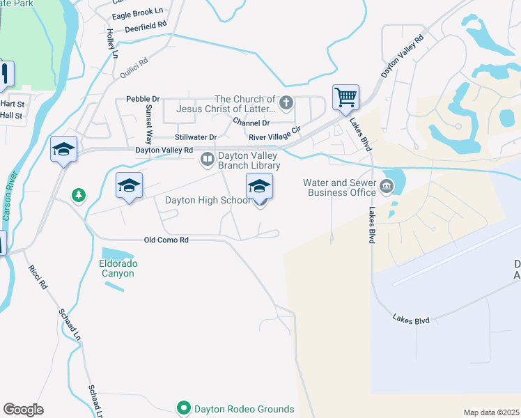 map of restaurants, bars, coffee shops, grocery stores, and more near 335 Dayton Valley Road in Dayton