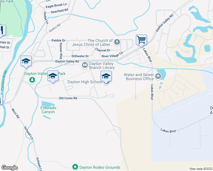 map of restaurants, bars, coffee shops, grocery stores, and more near 335 Dayton Valley Road in Dayton