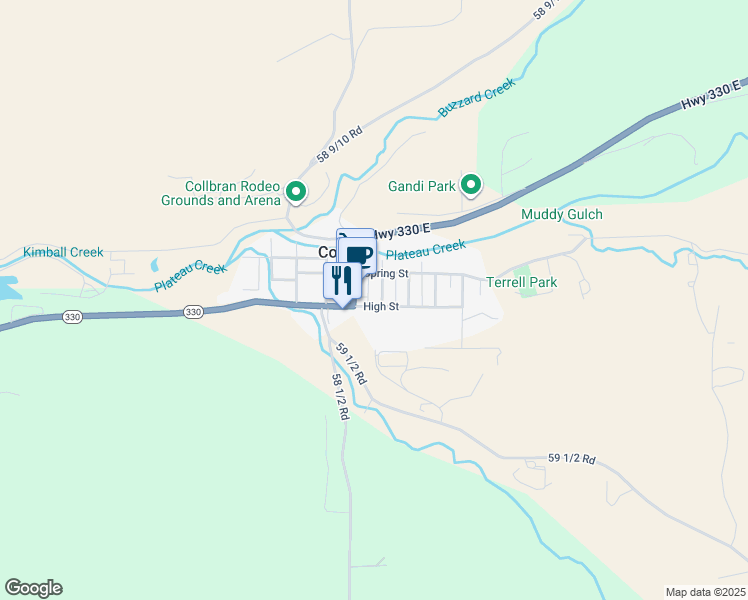 map of restaurants, bars, coffee shops, grocery stores, and more near 204 High Street in Collbran