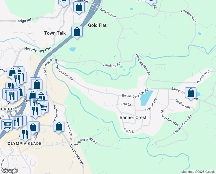 map of restaurants, bars, coffee shops, grocery stores, and more near 10536 Banner Lava Cap Road in Nevada City