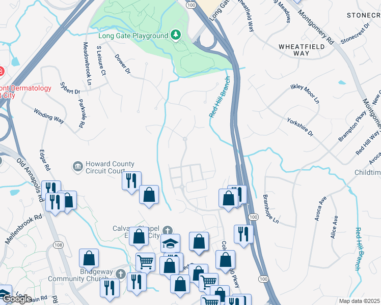 map of restaurants, bars, coffee shops, grocery stores, and more near 5058 Executive Park Drive in Ellicott City