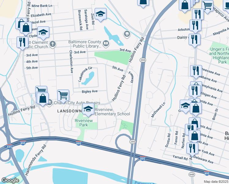 map of restaurants, bars, coffee shops, grocery stores, and more near 802 Regis Court in Halethorpe